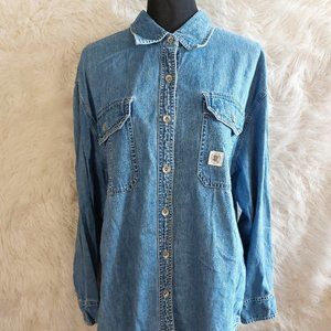 VTG DKNY Jean Women's Blue Denim Button Down Pockets Long Sleeves Shirt Siz M